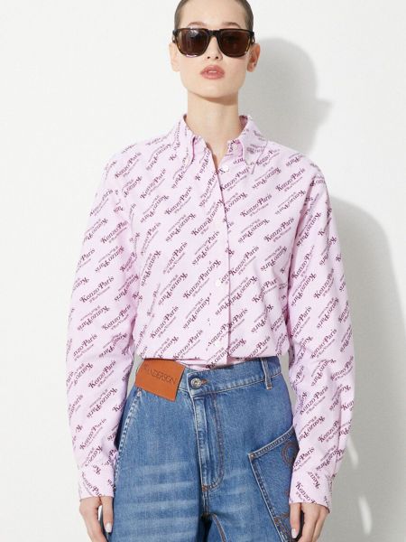 Bavlněná slim fit košile s potiskem Kenzo růžová