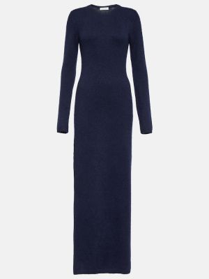 Kašmírové hodvábne dlouhé šaty Gabriela Hearst modrá