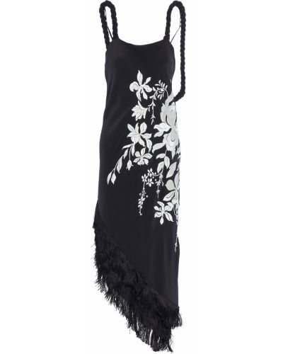 Černé květinové šaty s výšivkou z hedvábí Johanna Ortiz