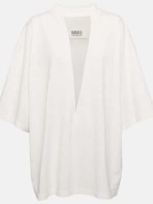 Βαμβακερό πουκάμισο με λαιμόκοψη v Mm6 Maison Margiela λευκό