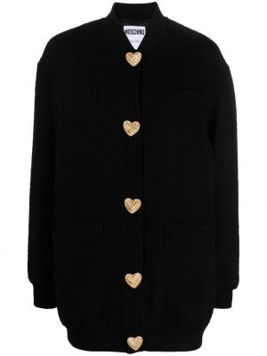 Vlnený kabát so srdiečkami Moschino čierna