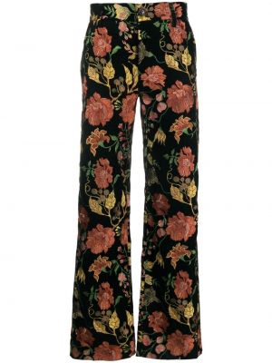 Ravne hlače s cvetličnim vzorcem Séfr črna