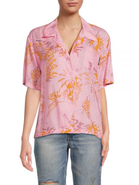 Рубашка Camp с принтом листьев Palm Angels, Pink Gold
