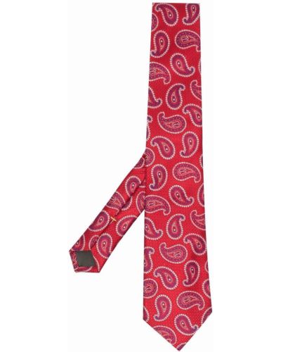 Corbata con bordado de seda de cachemir Canali rojo