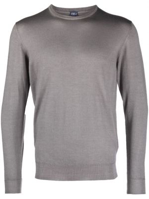 Vlněný svetr z merino vlny s kulatým výstřihem Fedeli šedý