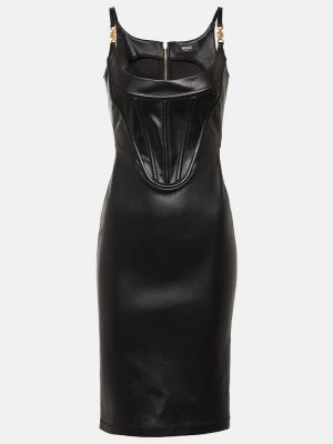 Kožna midi haljina Versace crna