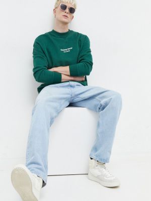 Bavlněná mikina s aplikacemi Tommy Jeans zelená