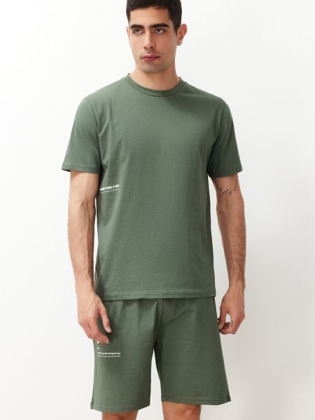 Плетени дънкови шорти с принт Trendyol зелено