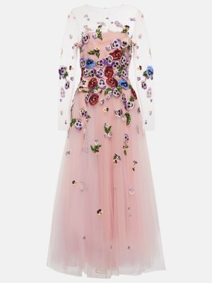 Tylové kvetinové dlouhé šaty Oscar De La Renta