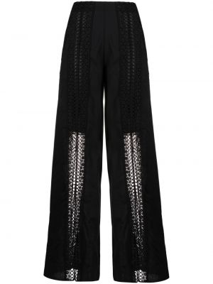 Bavlněné rovné kalhoty s výšivkou s vysokým pasem Charo Ruiz Ibiza - černá