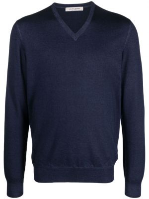 Vlnený sveter s výstrihom do v Fileria modrá