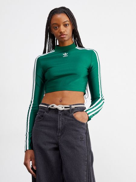 Зеленый лонгслив в полоску с длинным рукавом Adidas Originals