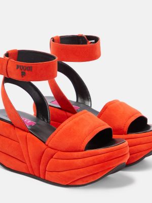 Sandały zamszowe na platformie na koturnie Pucci pomarańczowe