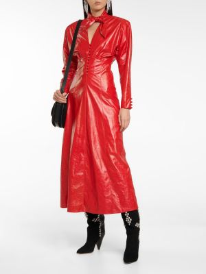 Sukienka długa skórzana ze skóry ekologicznej Isabel Marant czerwona