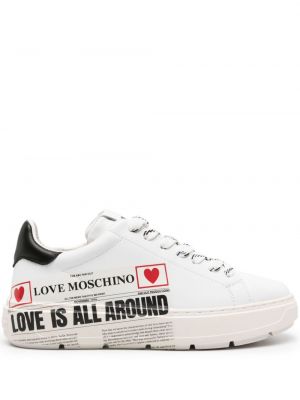 Sneakersy skórzane z nadrukiem Love Moschino