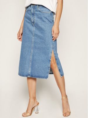 Priliehavá džínsová sukňa Lee modrá