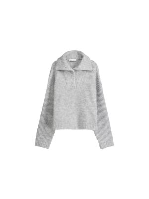 Меланжов пуловер Bershka сиво