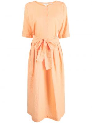 Bavlněné lněné šaty s páskem Vince - oranžová