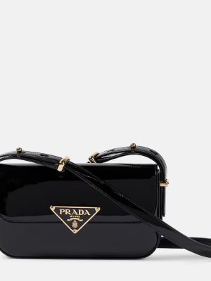 Δερμάτινη τσάντα ώμου από λουστρίνι Prada μαύρο