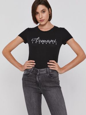Памучна тениска Armani Exchange черно