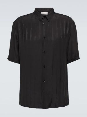 Hodvábna pruhovaná hodvábna košeľa Saint Laurent čierna