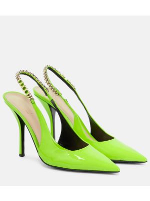 Pantofi cu toc din piele de lac slingback Gucci verde