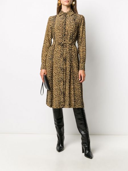 Vestido con estampado leopardo Saint Laurent marrón