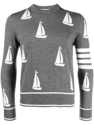 Vlnený sveter z merina Thom Browne sivá
