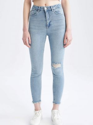 Skinny džíny s vysokým pasem s oděrkami Defacto šedé