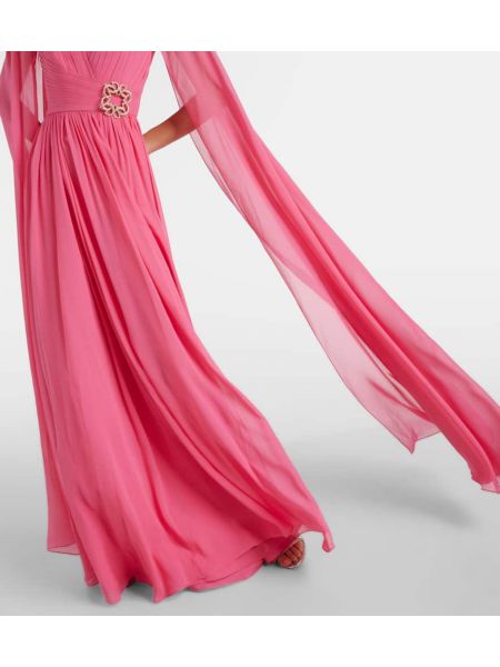 Rochie lunga de mătase din șifon Elie Saab roz