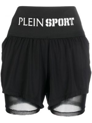 Pantaloni scurți de sport din bumbac cu imagine Plein Sport negru