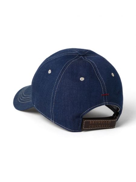 Haftowana czapka z daszkiem Brunello Cucinelli niebieska