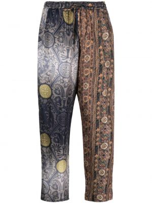 Jedwabne proste spodnie z nadrukiem Pierre Louis Mascia brązowe