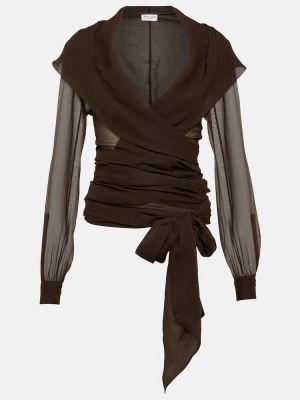 Blusa de seda de crepé Saint Laurent marrón