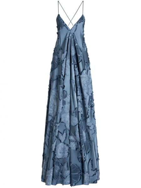 Rochie de seară cu model floral din jacard Etro albastru