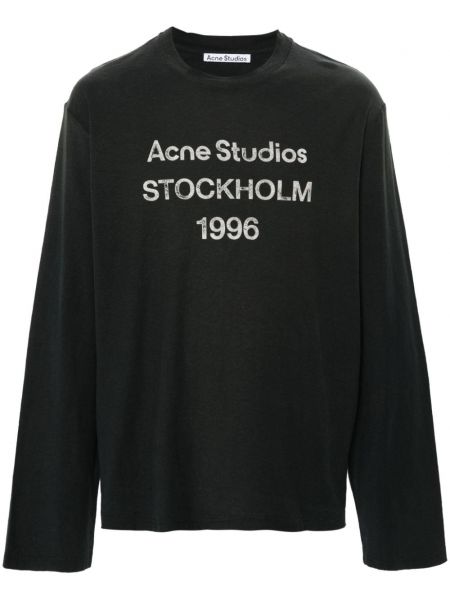 Tričko s oděrkami s potiskem Acne Studios zelené