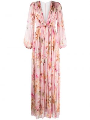 Коктейлна рокля на цветя с принт Costarellos розово