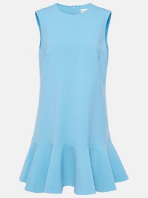 Шерстяное платье мини с рюшами Oscar De La Renta синее
