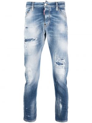 Avsmalnande jeans med sliten Dsquared2 blå