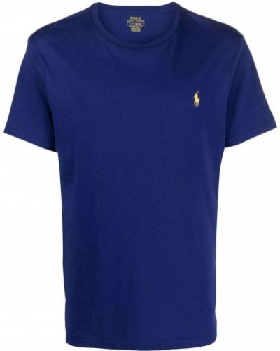 Camiseta con bordado con botones de cuello redondo Polo Ralph Lauren azul