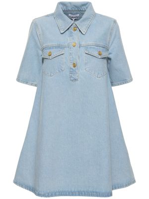 Bavlnené mini šaty Ganni modrá