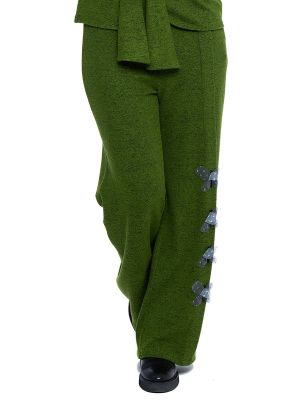 Женские брюки с вышивкой на одной штанине Mamatayoe зеленый