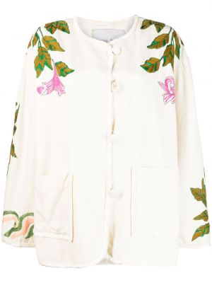 Volnena jakna s cvetličnim vzorcem Forte_forte bela