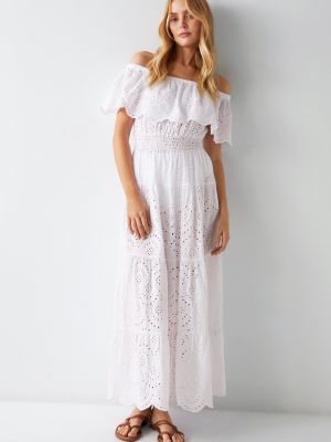 Многоярусное пляжное платье с открытыми плечами Broderie Warehouse белый