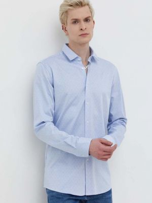 Bavlněná slim fit košile Hugo modrá