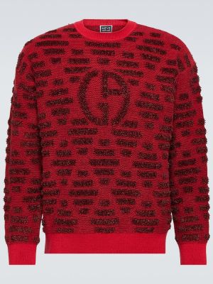 Sweter wełniany żakardowy Giorgio Armani czerwony