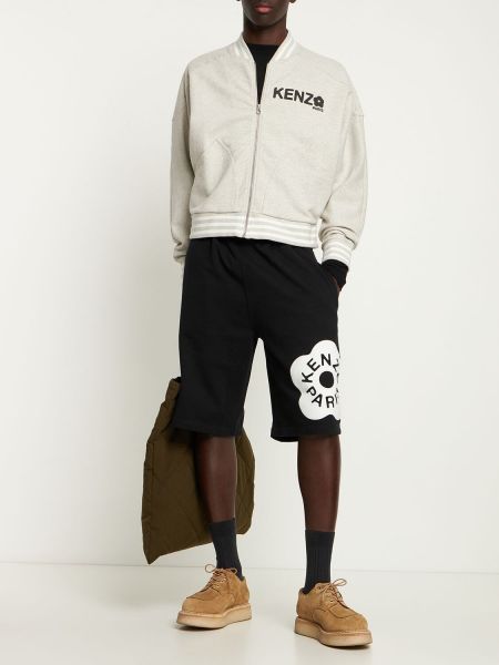 Bombažne kratke hlače s cvetličnim vzorcem Kenzo Paris črna