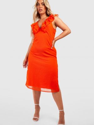 Платье миди с рюшами Boohoo оранжевое