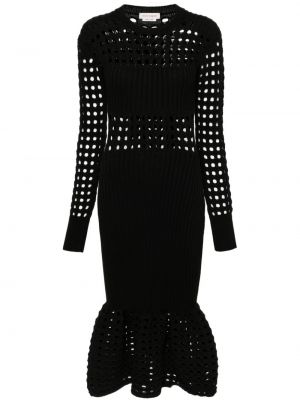 Pletena midi obleka z mrežo Alexander Mcqueen črna
