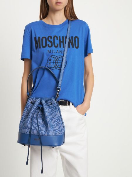 Žakárová nylónová kabelka Moschino modrá